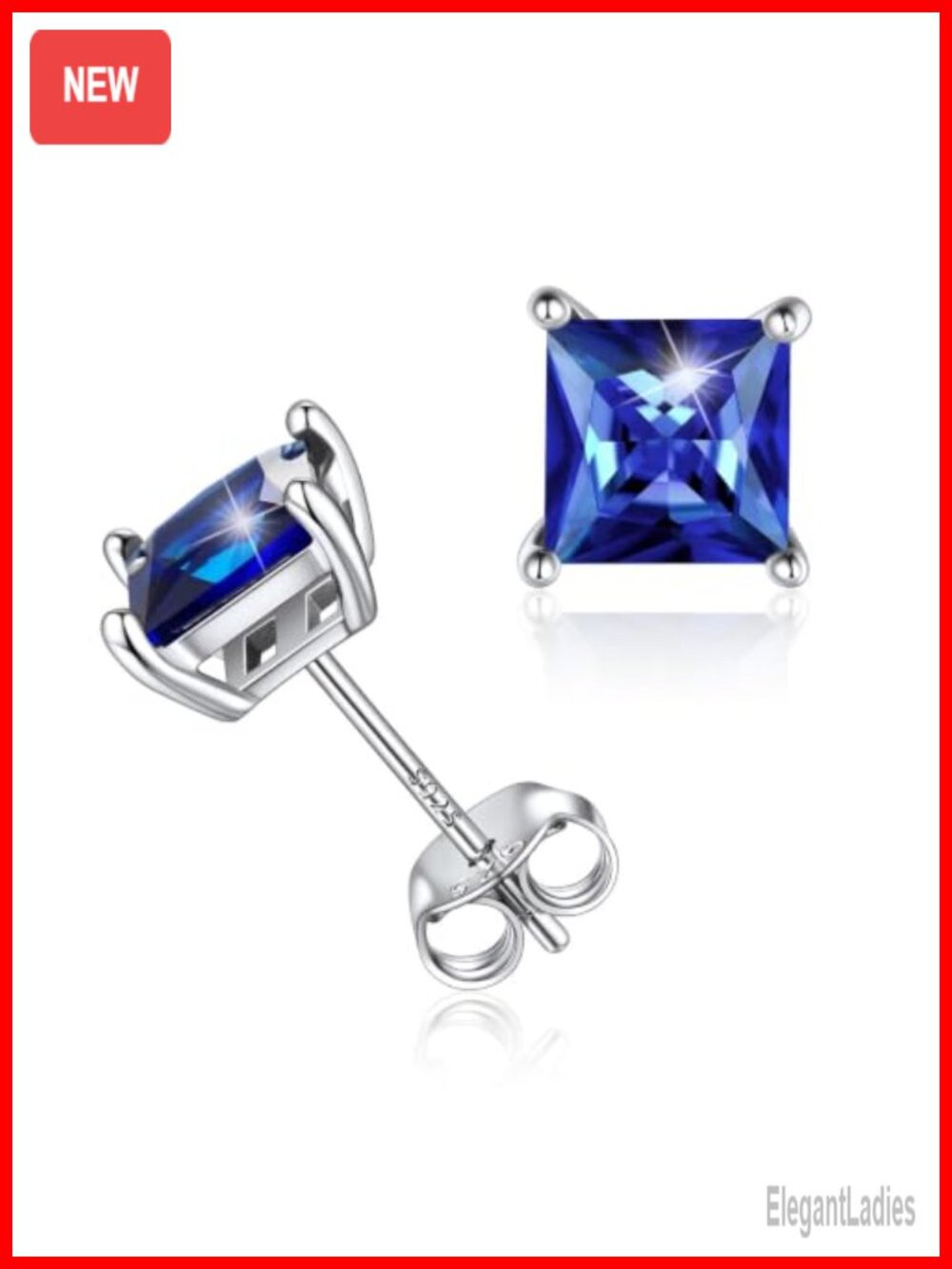 Sterling Silver Birthstone Stud Earrings Heart Round Princess Cut